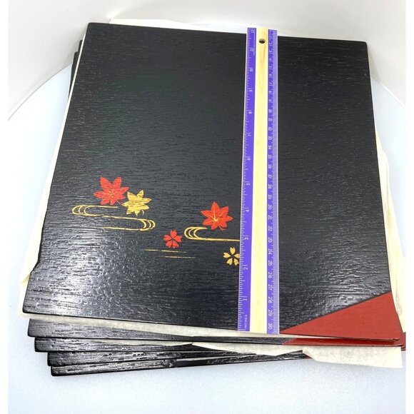 MCM JAPANESE LACQUER WARE DISPLAY-SERIVING TRAY (5 set) MAKIE Sakura Maple Leaf